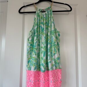 Lilly Pulitzer Green and Pink Halter Blouse